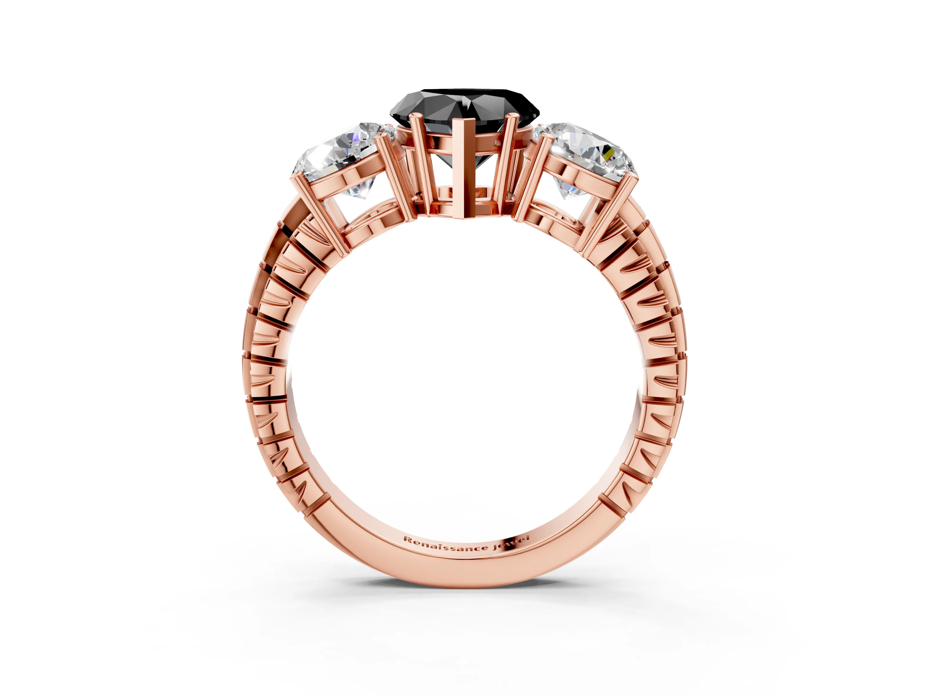 Rose gold Three-Stone Fancy Black Heart Cut Cut Diamond Ring with Channel-Set Band and Prong Setting_3