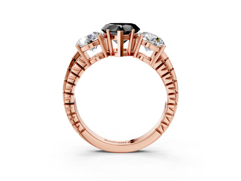 Rose gold Three-Stone Fancy Black Heart Cut Cut Diamond Ring with Channel-Set Band and Prong Setting_3