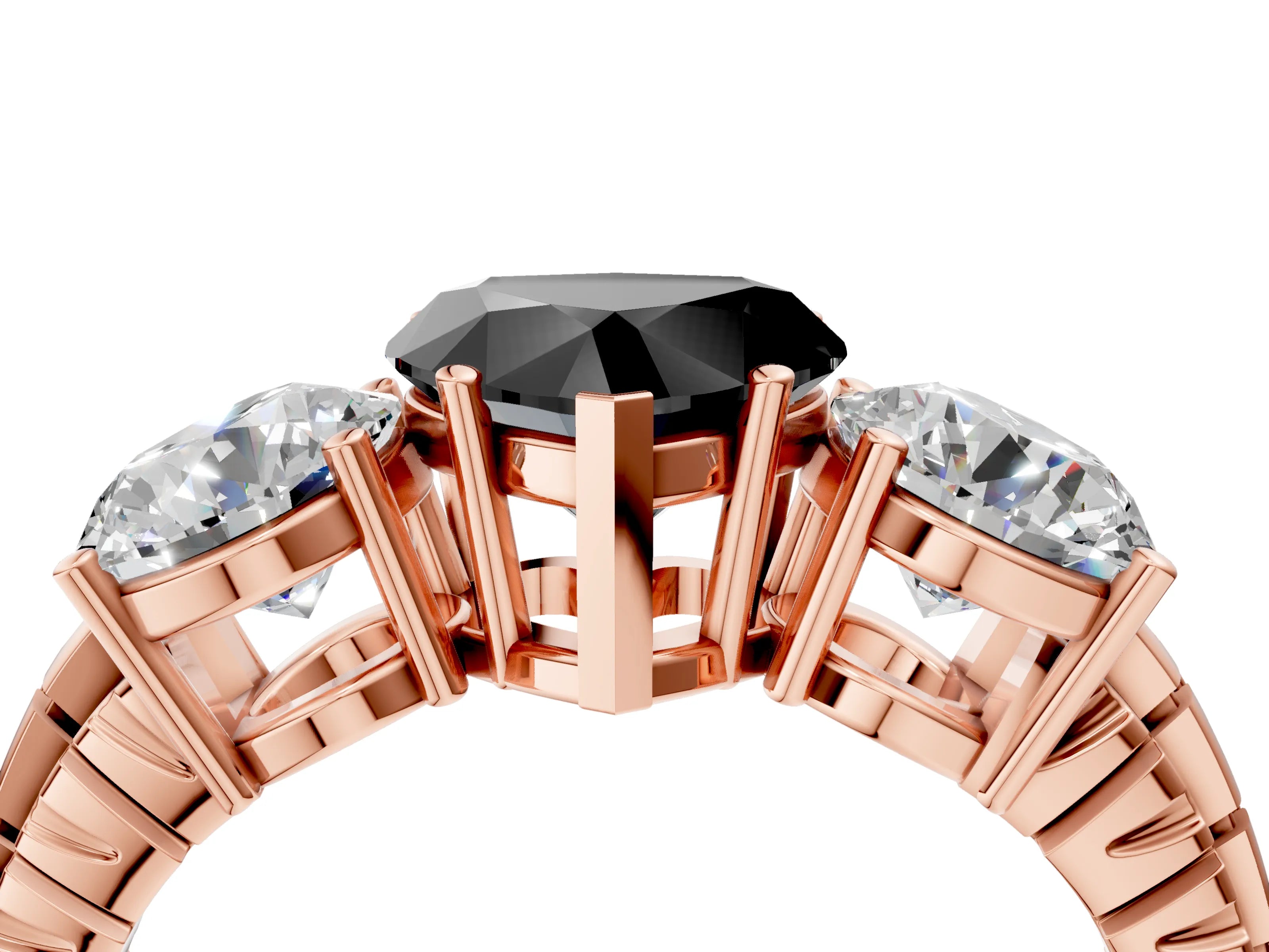 Rose gold Three-Stone Fancy Black Heart Cut Cut Diamond Ring with Channel-Set Band and Prong Setting_4