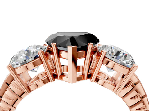 Rose gold Three-Stone Fancy Black Heart Cut Cut Diamond Ring with Channel-Set Band and Prong Setting_4