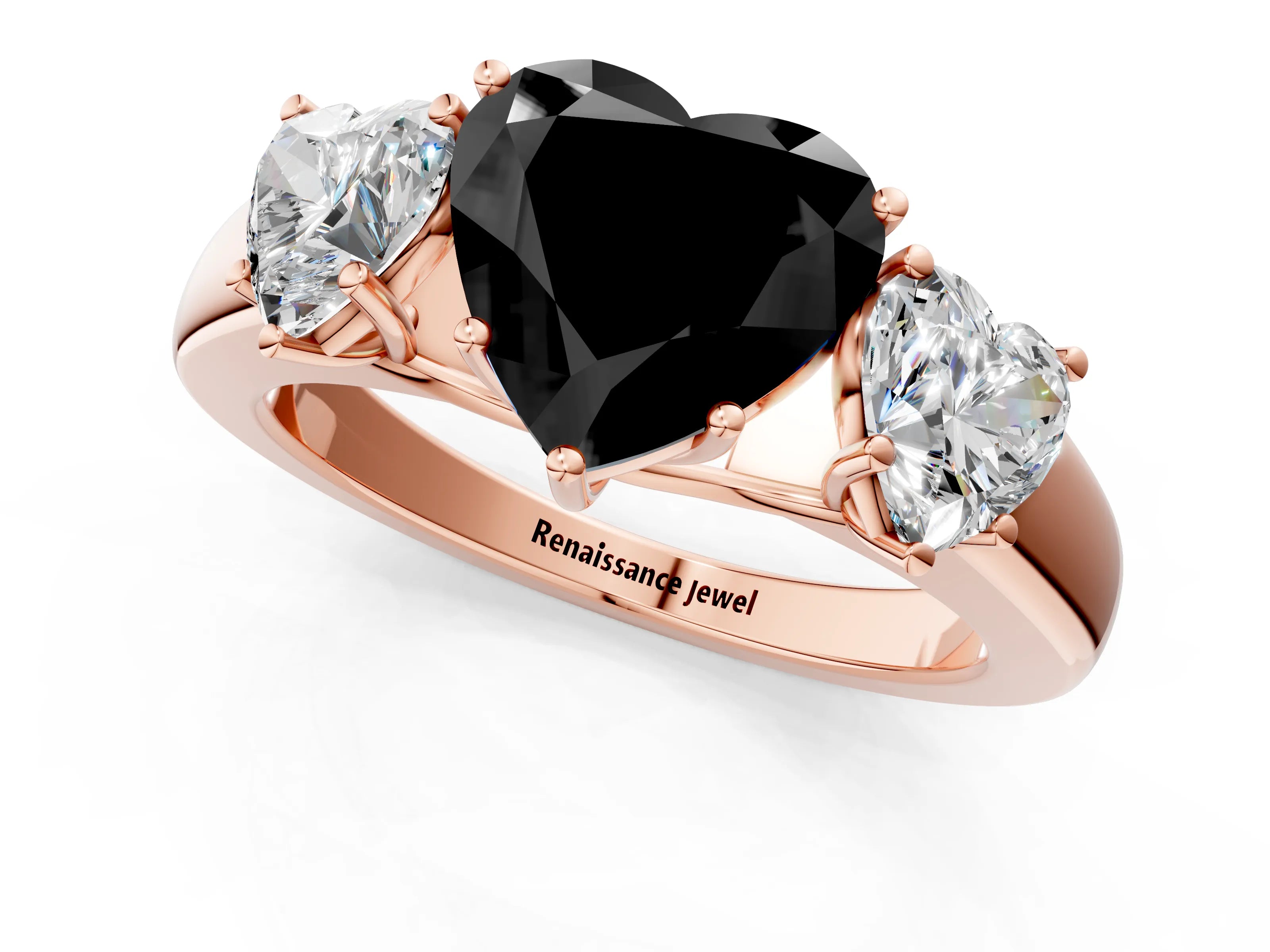 Rose gold Three-Stone Fancy Black Heart Cut Cut Diamond Ring with Prong Setting and Classic Band_1