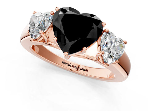 Rose gold Three-Stone Fancy Black Heart Cut Cut Diamond Ring with Prong Setting and Classic Band_1