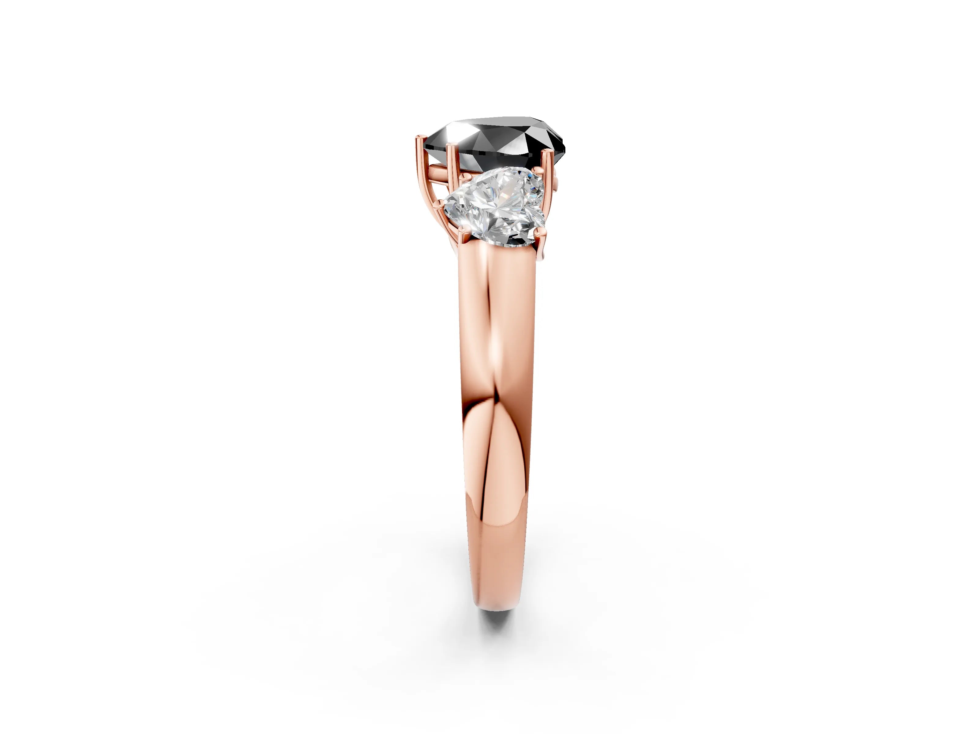 Rose gold Three-Stone Fancy Black Heart Cut Cut Diamond Ring with Prong Setting and Classic Band_2
