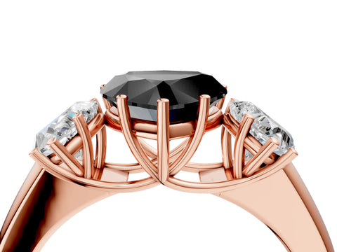 Rose gold Three-Stone Fancy Black Heart Cut Cut Diamond Ring with Prong Setting and Classic Band_4
