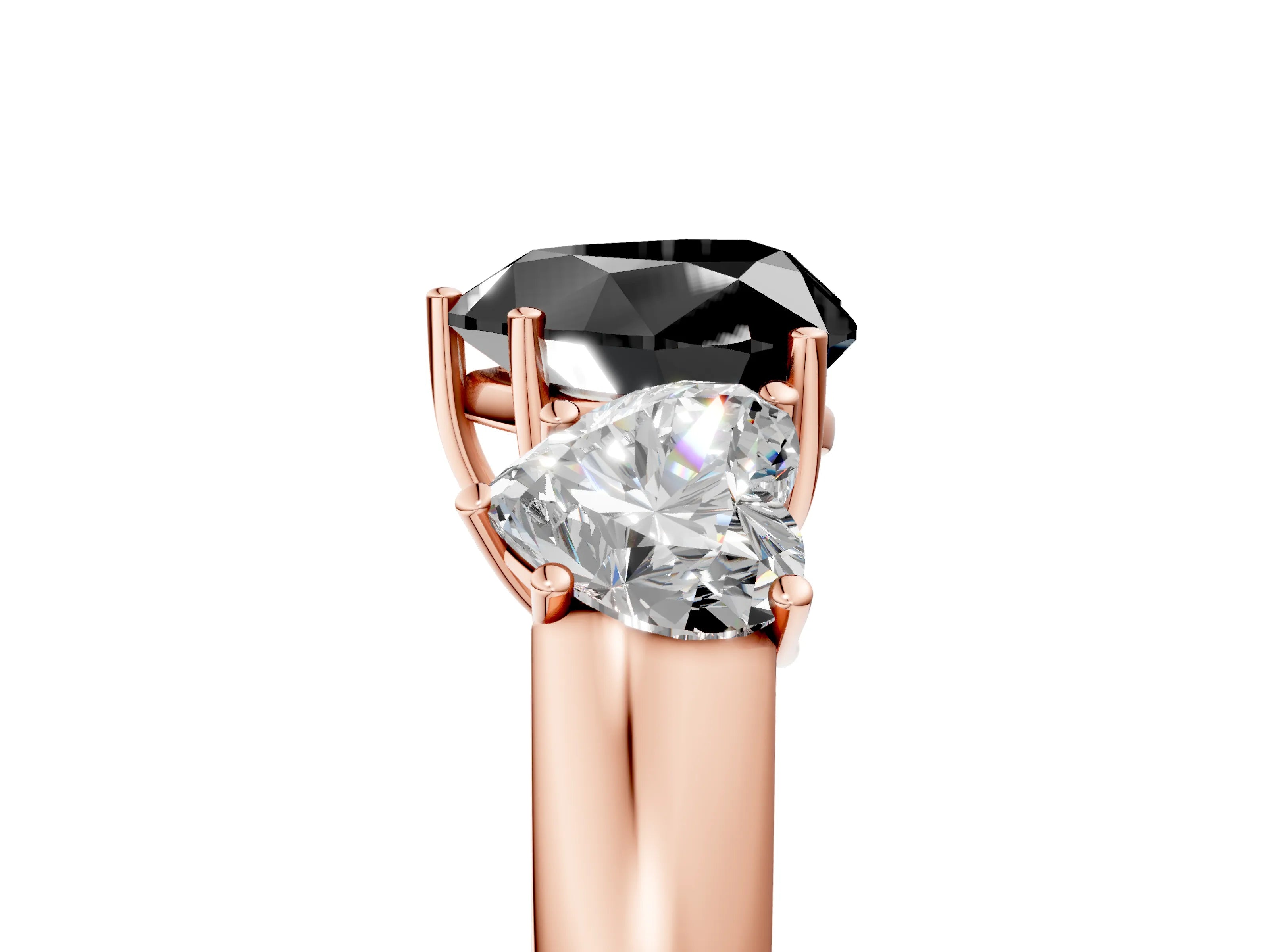 Rose gold Three-Stone Fancy Black Heart Cut Cut Diamond Ring with Prong Setting and Classic Band_5