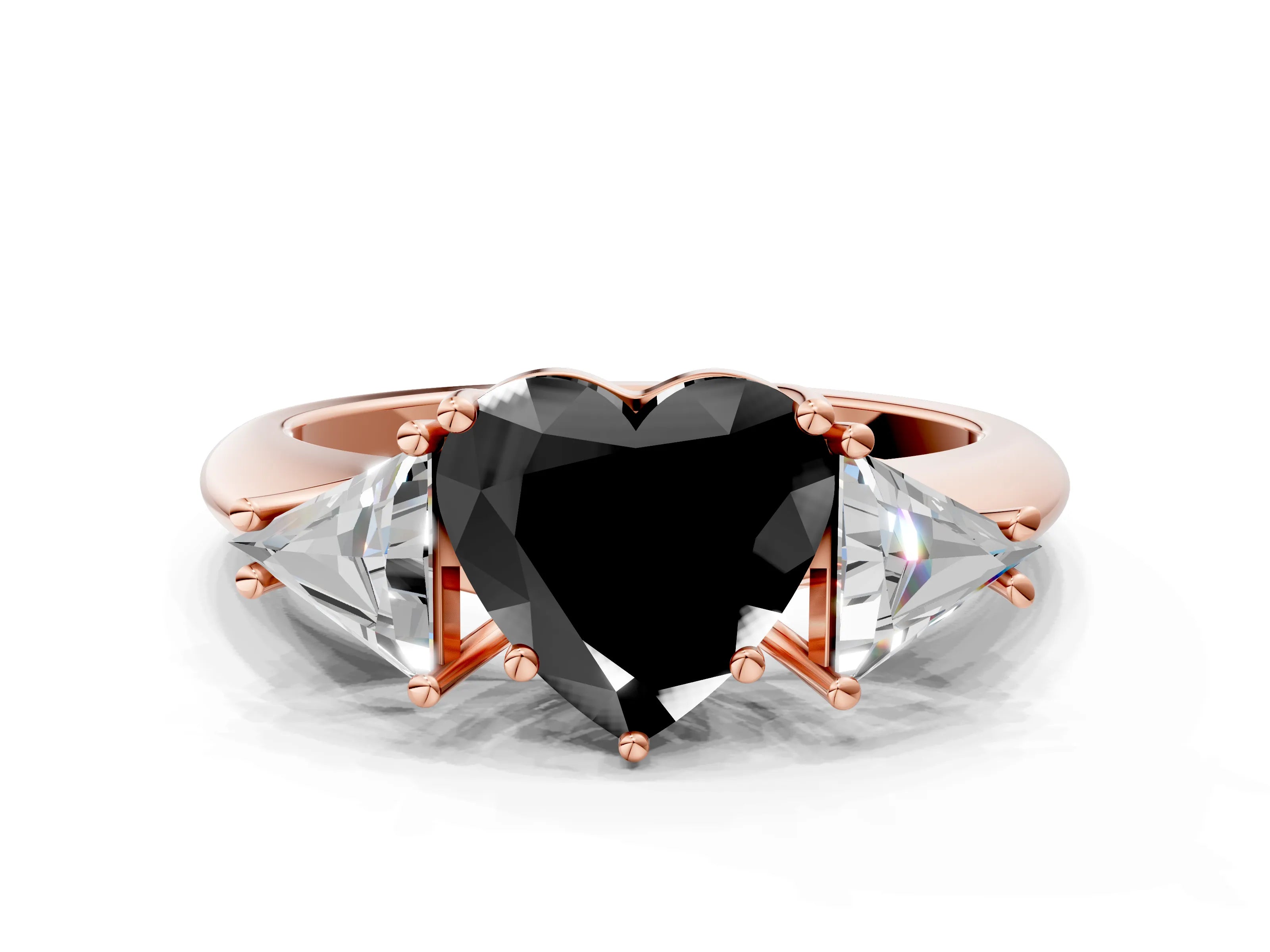 Rose gold Three-Stone Fancy Black Heart Cut Cut Diamond Ring with Trillion Side Stones and Four-Prong Setting_3