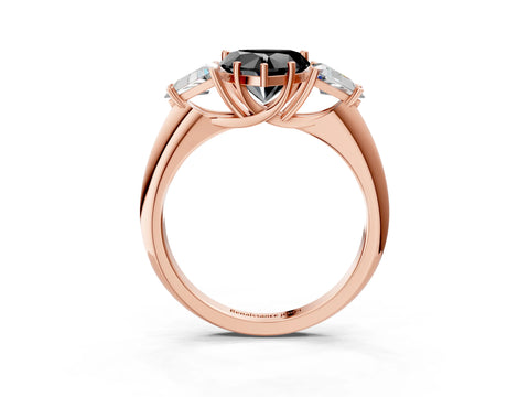Rose gold Three-Stone Fancy Black Heart Cut Cut Diamond Ring with Trillion Side Stones and Four-Prong Setting_6