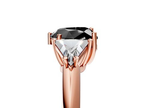 Rose gold Three-Stone Fancy Black Heart Cut Cut Diamond Ring with Trillion Side Stones and Four-Prong Setting_8