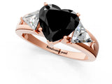 Rose gold Three-Stone Fancy Black Heart Cut Cut Diamond Ring with Trillion Side Stones on a Split Shank Band_1