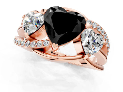 Rose gold Three-Stone Fancy Black Heart Cut Cut Diamond Split Shank Prong Set Ring_1