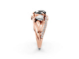Rose gold Three-Stone Fancy Black Heart Cut Cut Diamond Split Shank Prong Set Ring_2