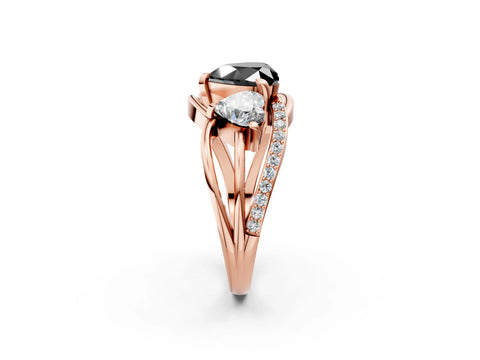 Rose gold Three-Stone Fancy Black Heart Cut Cut Diamond Split Shank Prong Set Ring_2