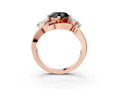 Rose gold Three-Stone Fancy Black Heart Cut Cut Diamond Split Shank Prong Set Ring_3