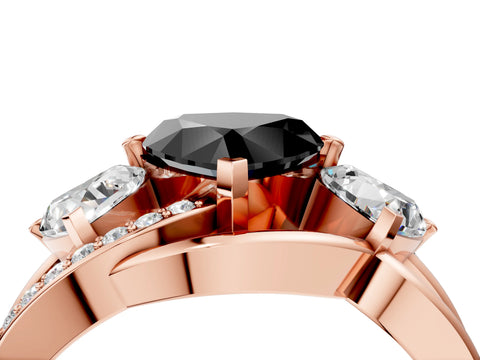Rose gold Three-Stone Fancy Black Heart Cut Cut Diamond Split Shank Prong Set Ring_4