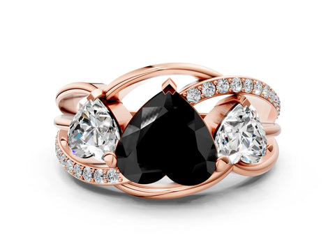 Rose gold Three-Stone Fancy Black Heart Cut Cut Diamond Split Shank Prong Set Ring