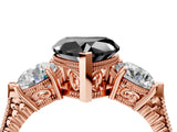 Rose gold Three-Stone Fancy Black Heart Cut Cut Milgrain Band Prong Setting Ring_10