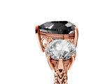 Rose gold Three-Stone Fancy Black Heart Cut Cut Milgrain Band Prong Setting Ring_11
