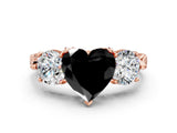 Rose gold Three-Stone Fancy Black Heart Cut Cut Milgrain Band Prong Setting Ring_6