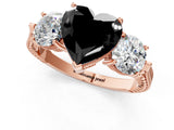 Rose gold Three-Stone Fancy Black Heart Cut Cut Milgrain Band Prong Setting Ring_7