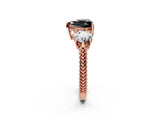Rose gold Three-Stone Fancy Black Heart Cut Cut Milgrain Band Prong Setting Ring_8