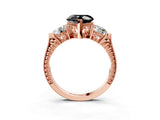 Rose gold Three-Stone Fancy Black Heart Cut Cut Milgrain Band Prong Setting Ring_9