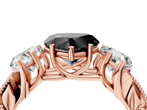 Rose gold Three-Stone Fancy Black Heart Cut Cut Milgrain Pavé Engagement Ring_4