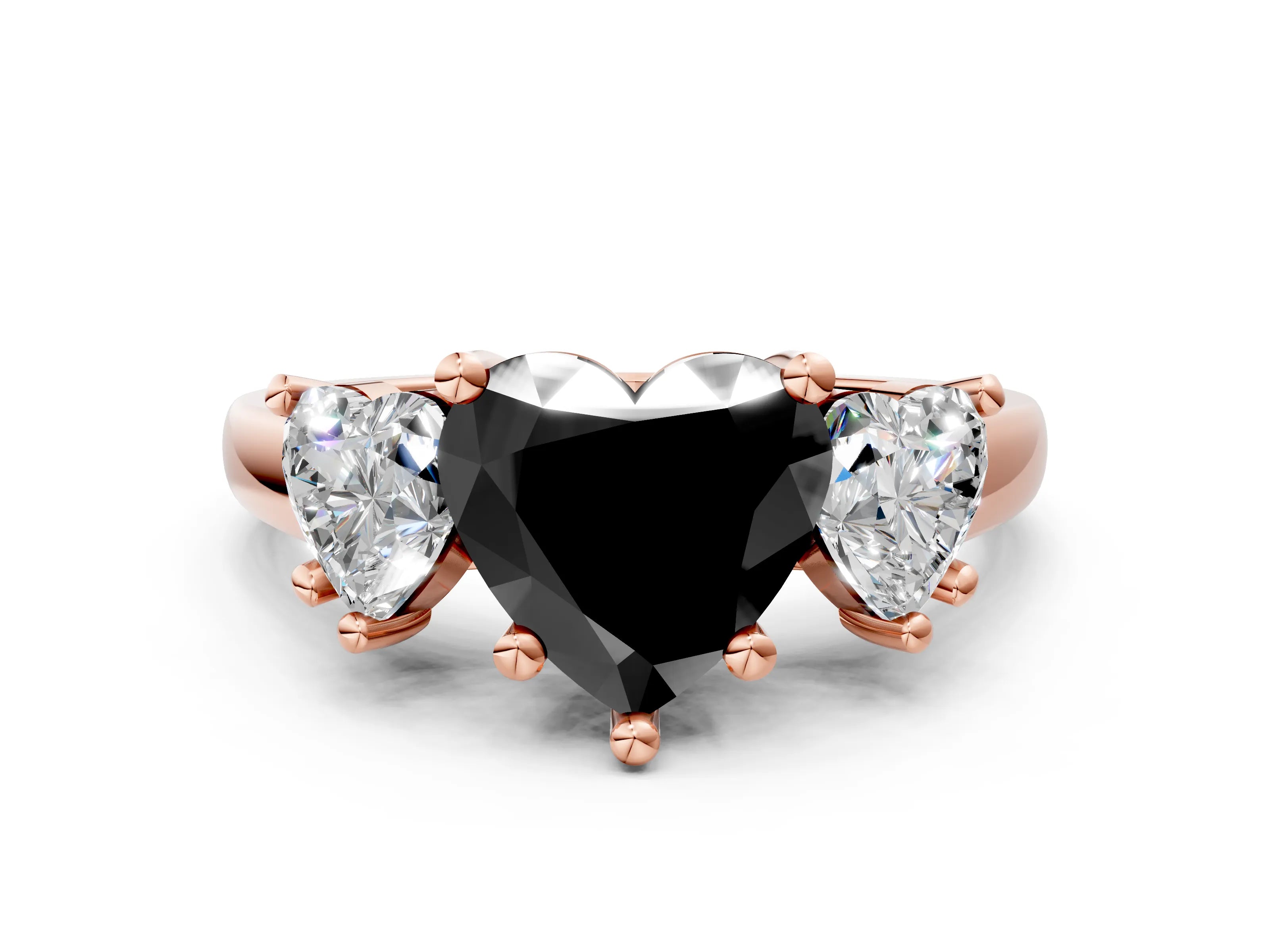 Rose gold Three-Stone Fancy Black Heart Cut Cut Solitaire Ring with Classic Prong Setting