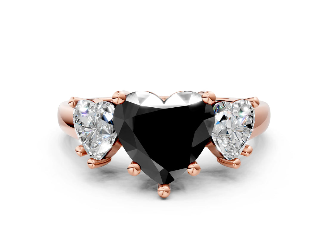 Rose gold Three-Stone Fancy Black Heart Cut Cut Solitaire Ring with Classic Prong Setting