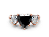 Rose gold Three-Stone Fancy Black Heart Cut Cut Solitaire Ring with Classic Prong Setting