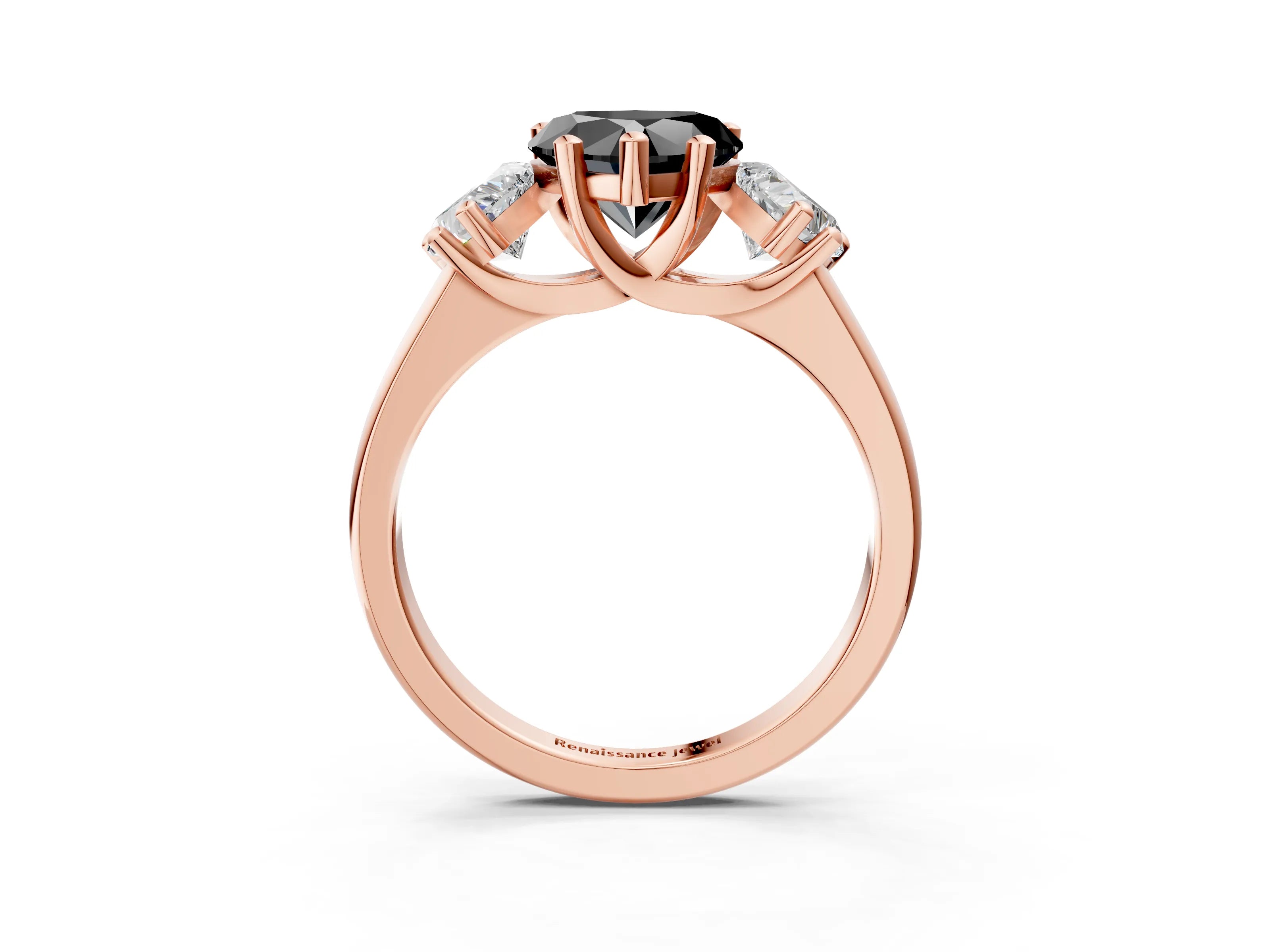 Rose gold Three-Stone Fancy Black Heart Cut Cut Solitaire Ring with Classic Prong Setting_3