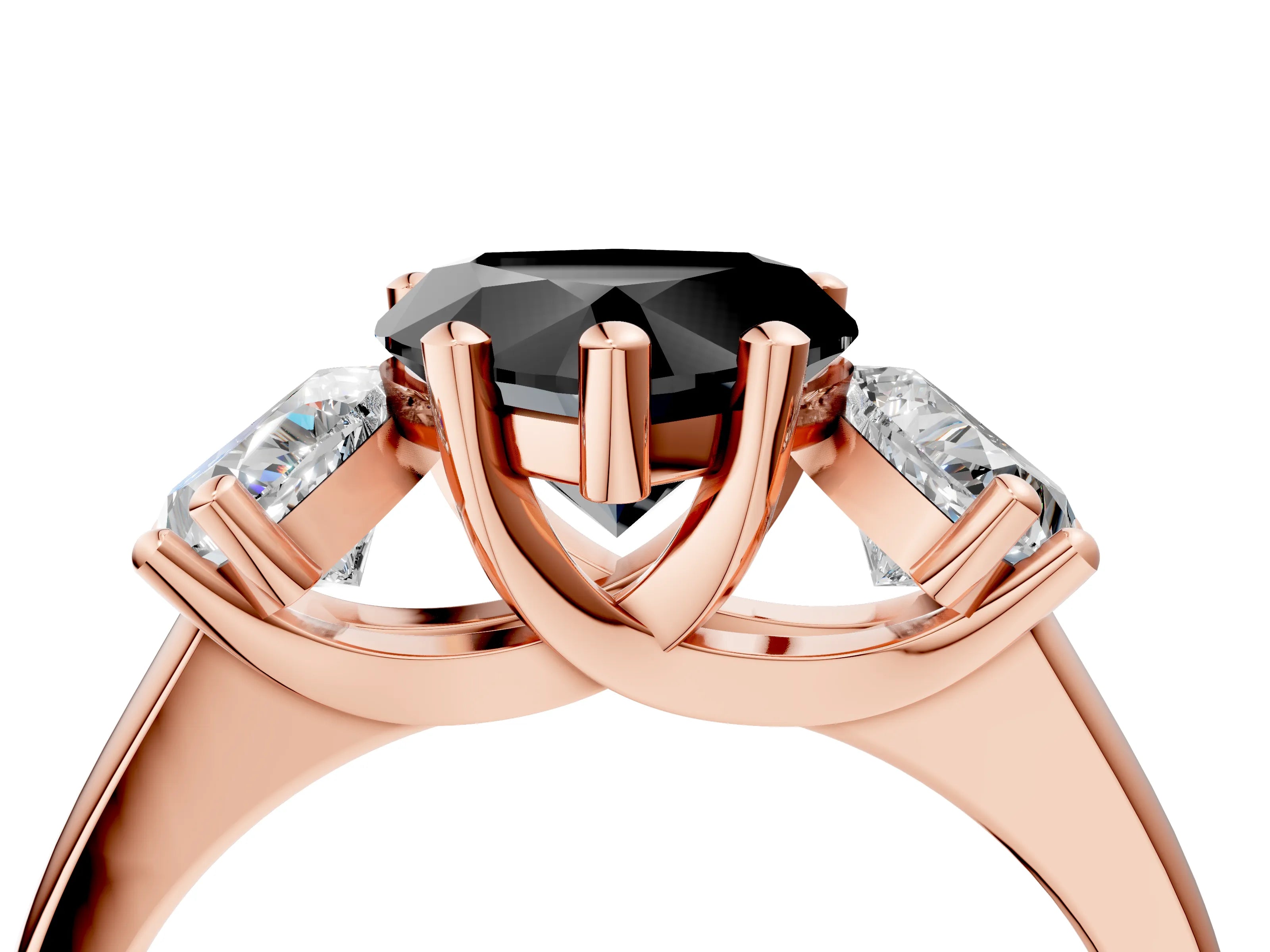 Rose gold Three-Stone Fancy Black Heart Cut Cut Solitaire Ring with Classic Prong Setting_4