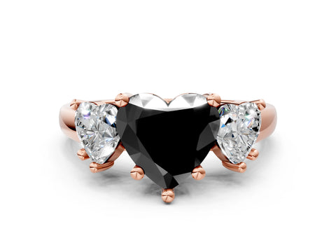 Rose gold Three-Stone Fancy Black Heart Cut Cut Solitaire Ring with Classic Prong Setting