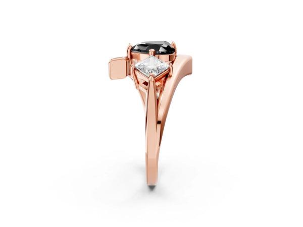 Rose gold Three-Stone Fancy Black Heart Cut Cut Tension Band Ring with Four-Prong Setting