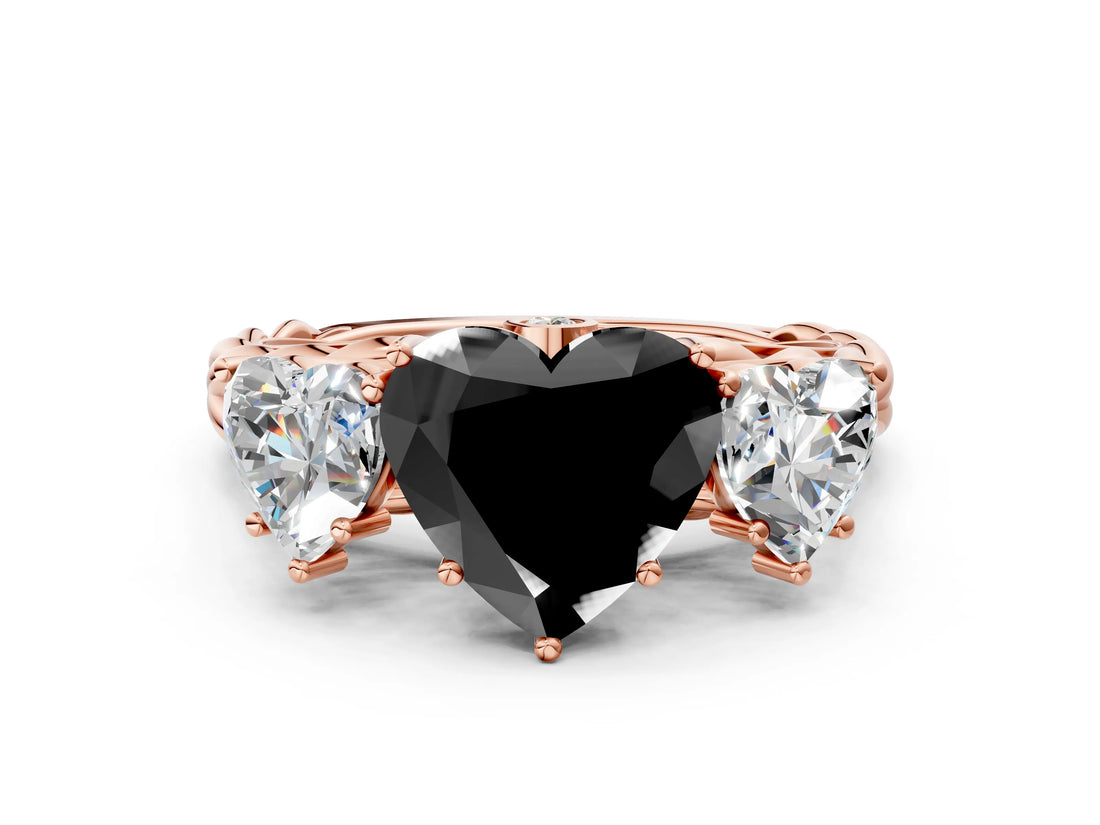 Rose gold Three-Stone Fancy Black Heart Cut Diamond Braided Band Ring with Four-Prong Setting_12
