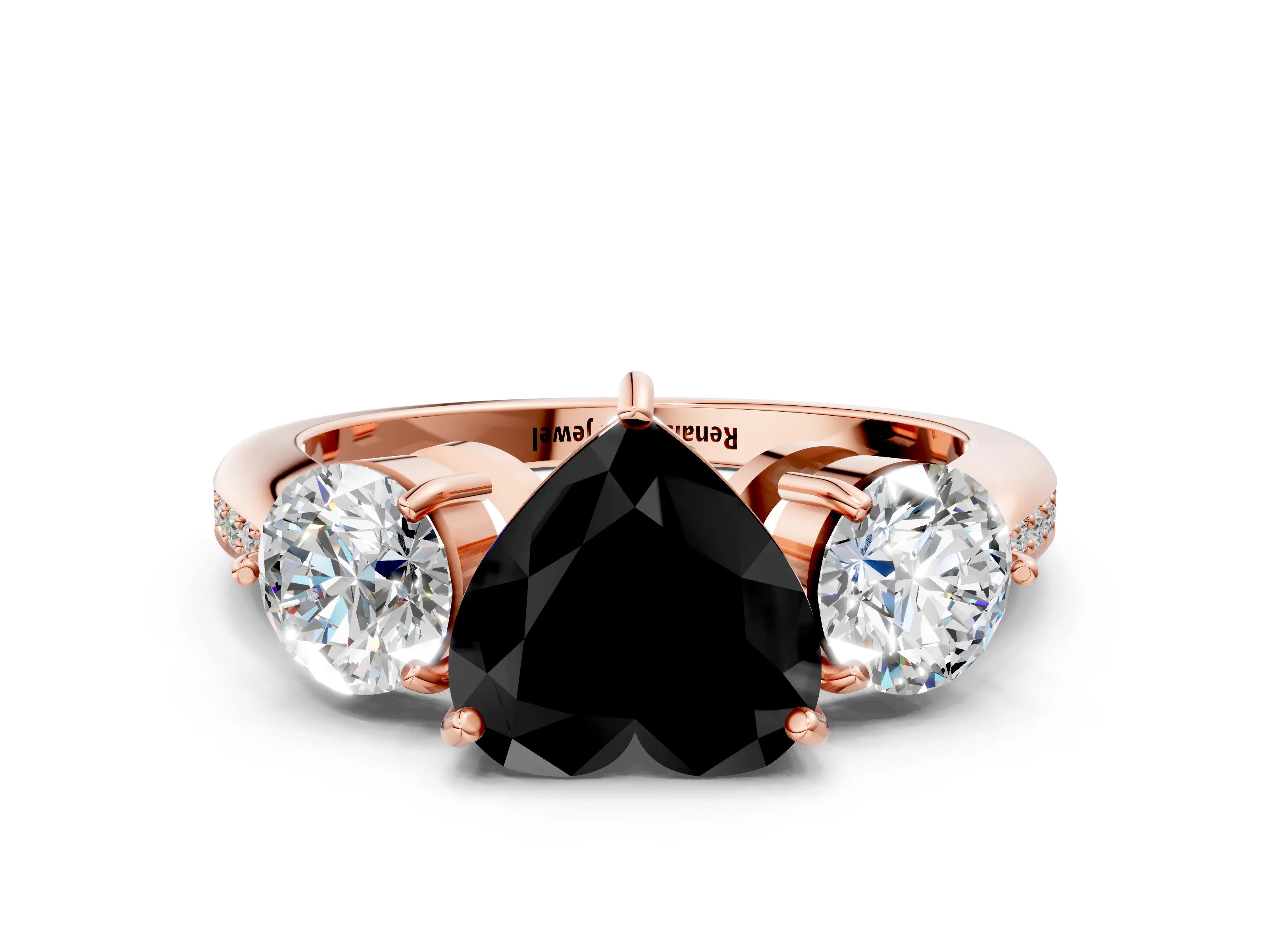 Rose gold Three-Stone Fancy Black Heart Cut Diamond Channel Set Engagement Ring with Prong Setting_12