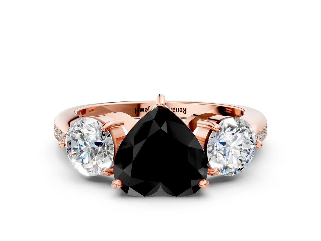 Rose gold Three-Stone Fancy Black Heart Cut Diamond Channel Set Engagement Ring with Prong Setting_12