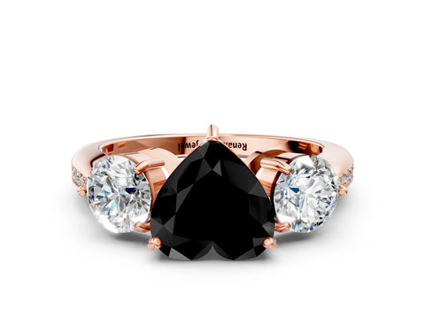 Rose gold Three-Stone Fancy Black Heart Cut Diamond Channel Set Engagement Ring with Prong Setting_12