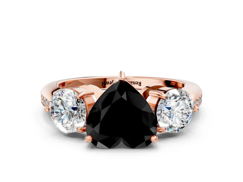 Rose gold Three-Stone Fancy Black Heart Cut Diamond Channel Set Engagement Ring with Prong Setting_12
