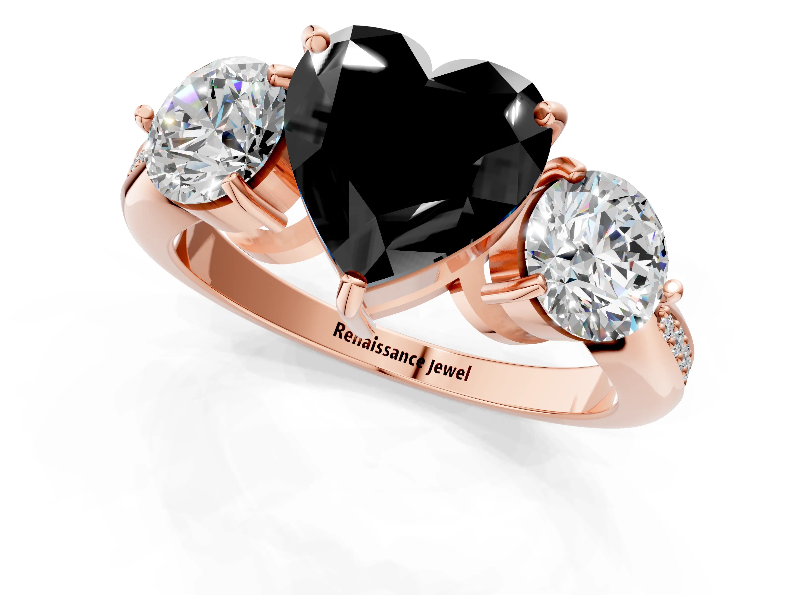 Rose gold Three-Stone Fancy Black Heart Cut Diamond Channel Set Engagement Ring with Prong Setting_13
