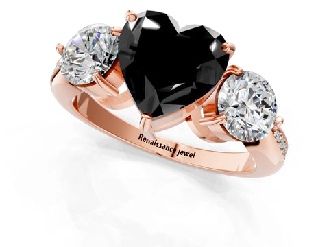 Rose gold Three-Stone Fancy Black Heart Cut Diamond Channel Set Engagement Ring with Prong Setting_13