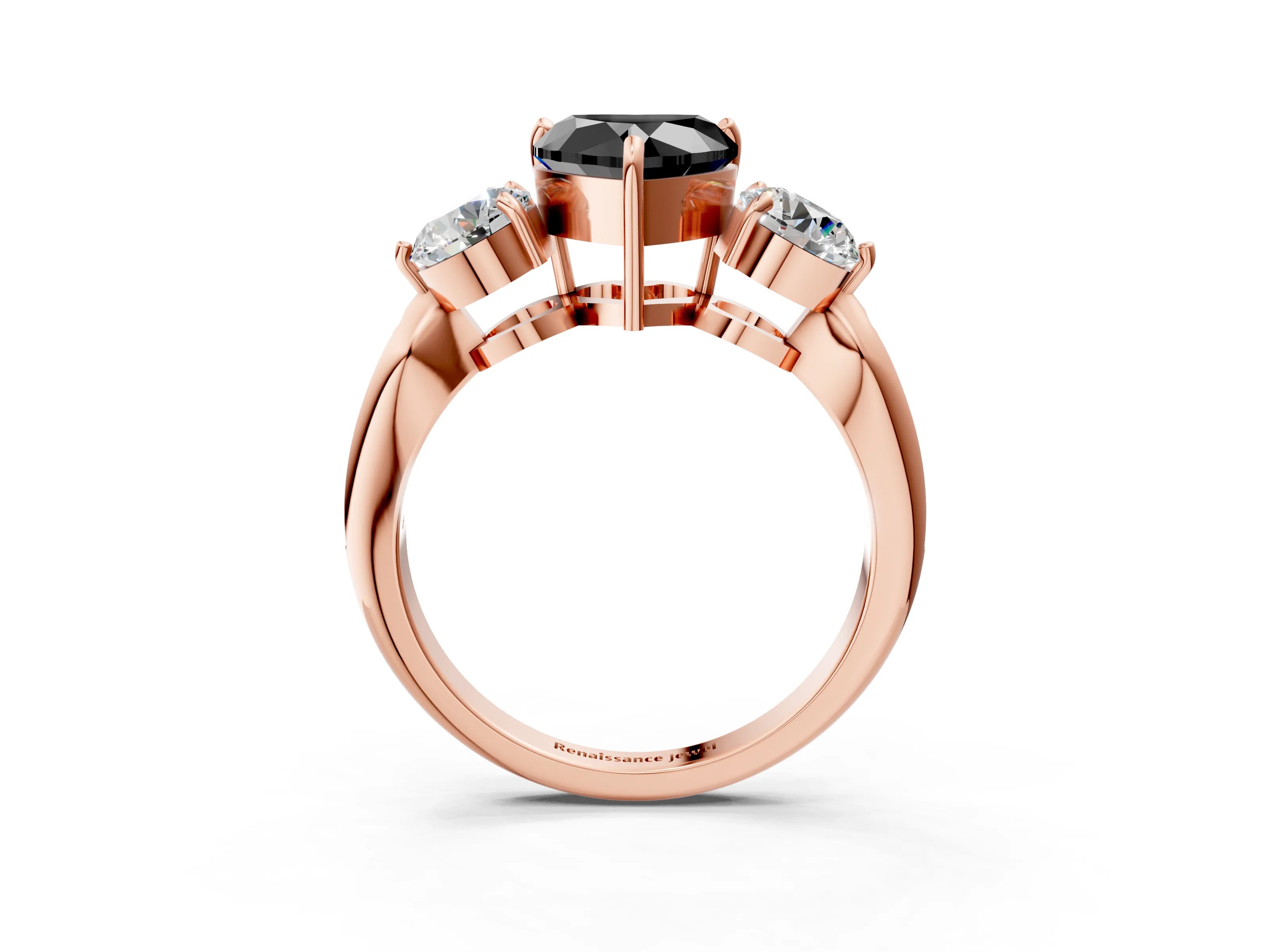 Rose gold Three-Stone Fancy Black Heart Cut Diamond Channel Set Engagement Ring with Prong Setting_15