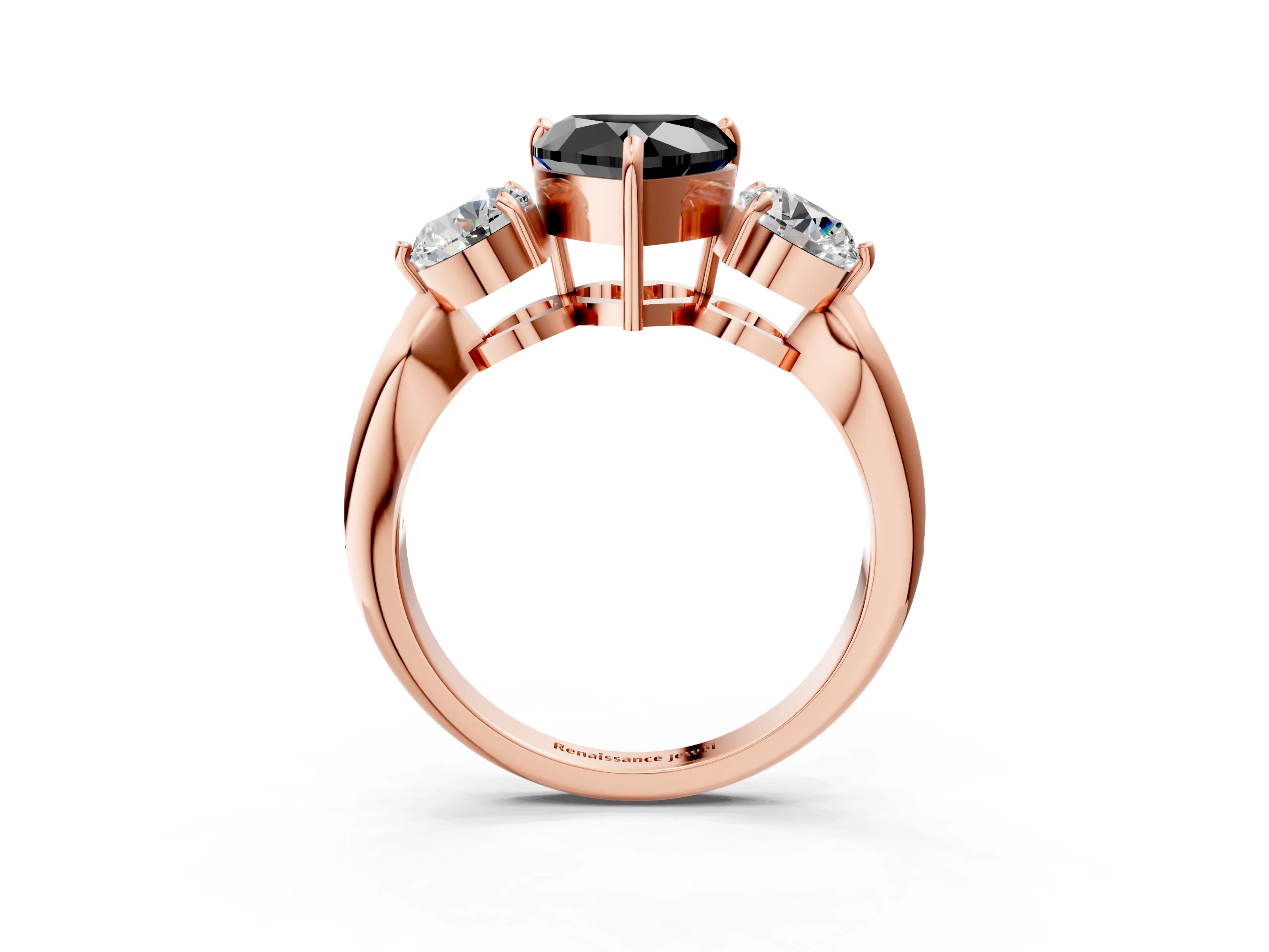 Rose gold Three-Stone Fancy Black Heart Cut Diamond Channel Set Engagement Ring with Prong Setting_15