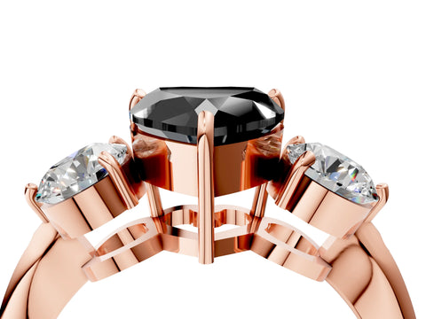 Rose gold Three-Stone Fancy Black Heart Cut Diamond Channel Set Engagement Ring with Prong Setting_16