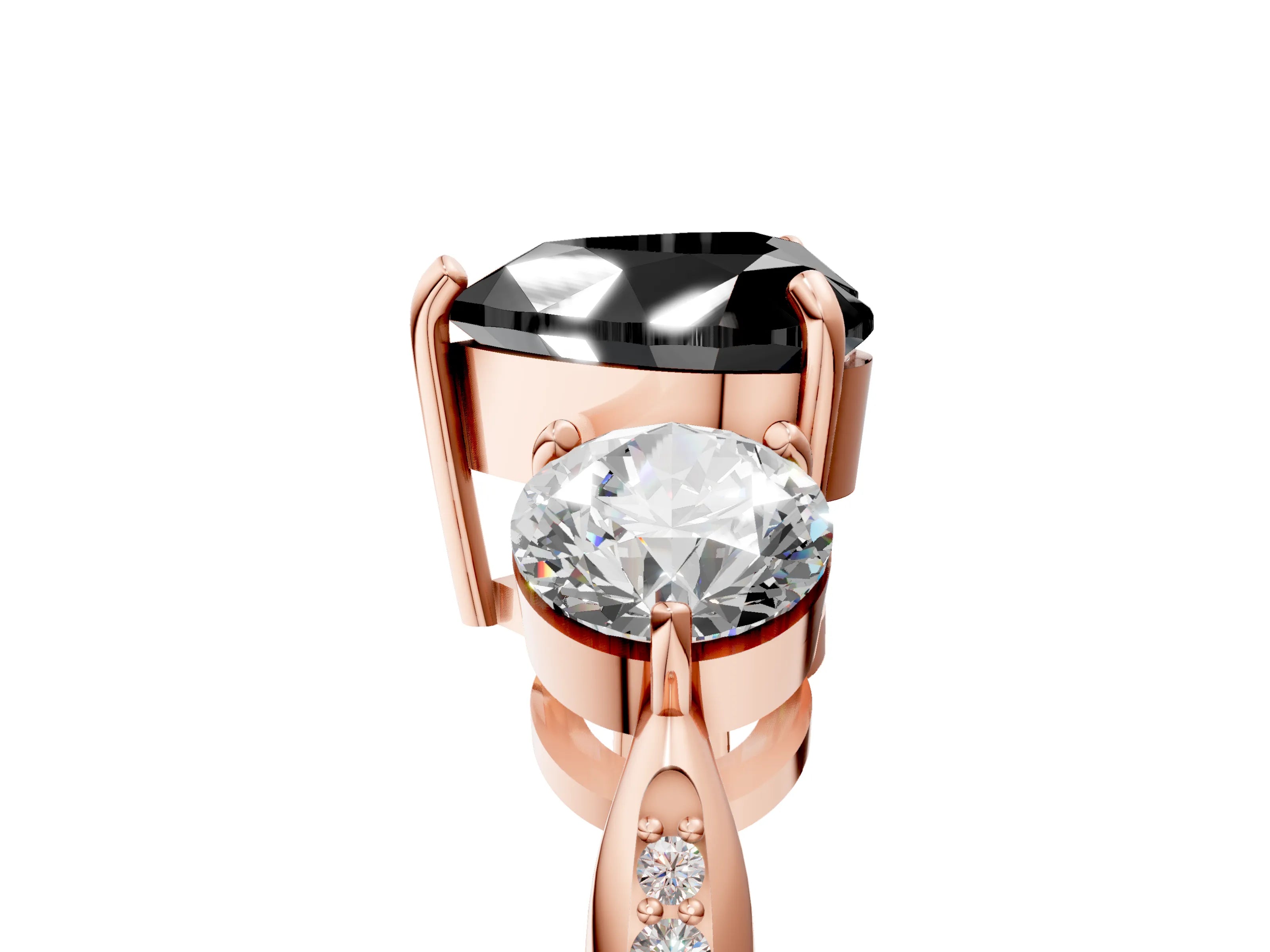 Rose gold Three-Stone Fancy Black Heart Cut Diamond Channel Set Engagement Ring with Prong Setting_17
