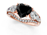 Rose gold Three-Stone Fancy Black Heart Cut Diamond Engagement Ring with Pave Band and Prong Setting_1