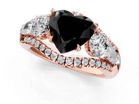Rose gold Three-Stone Fancy Black Heart Cut Diamond Engagement Ring with Pave Band and Prong Setting_1