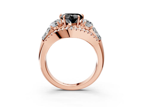 Rose gold Three-Stone Fancy Black Heart Cut Diamond Engagement Ring with Pave Band and Prong Setting_3