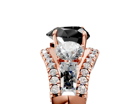 Rose gold Three-Stone Fancy Black Heart Cut Diamond Engagement Ring with Pave Band and Prong Setting_5