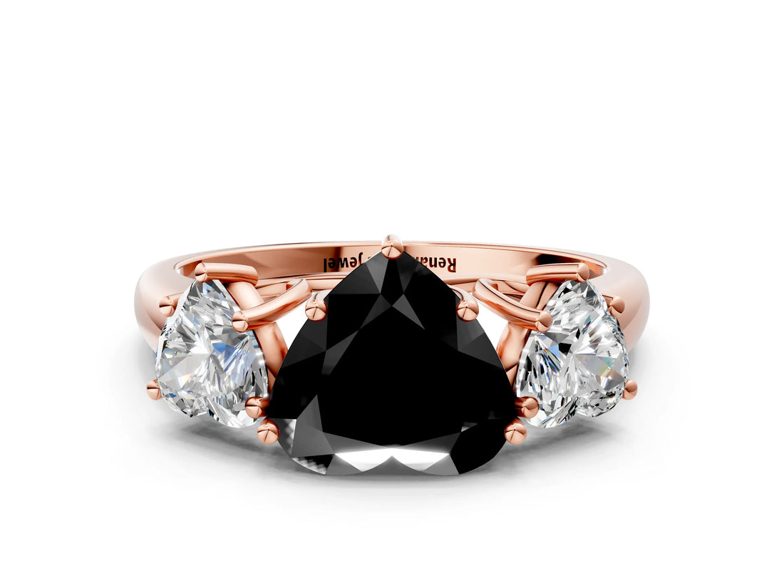 Rose gold Three-Stone Fancy Black Heart Cut Diamond Engagement Ring with Prong Setting_3