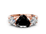 Rose gold Three-Stone Fancy Black Heart Cut Diamond Engagement Ring with Prong Setting_3
